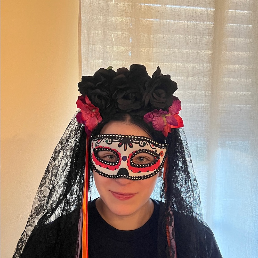 Halloween Day of the Dead mask and Flower Headpiece with Veil